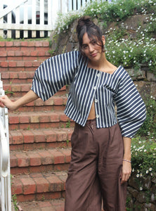 Made to Order: Sweet Puff Blouse - Navy Stripe